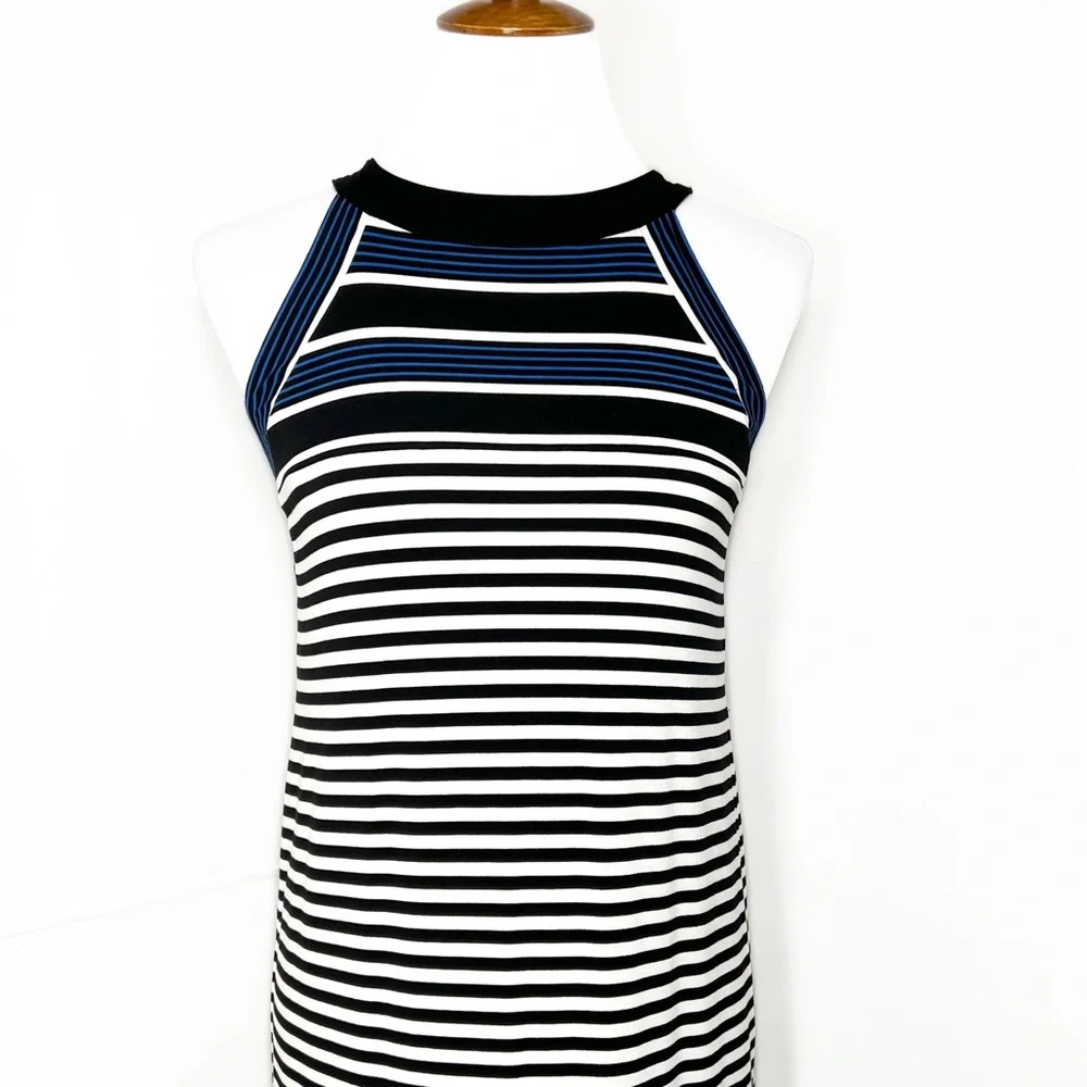 J. Jill Striped Black Blue White Sleeveless Tank Sundress Tee Knit Dress XS - Picture 3 of 9